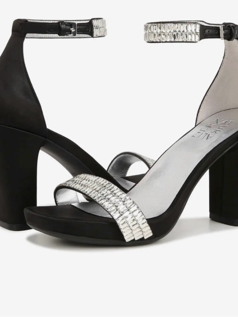Naturalizer Black Heeled Sandals with Silver Accents